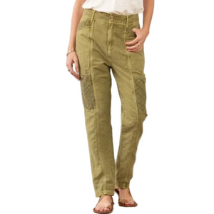 Sundance Femme Voyager Roll Tab Hem Linen Blend Pants Lemon Grass Green Size 14